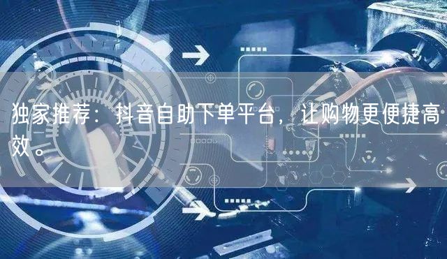独家推荐：抖音自助下单平台，让购物更便捷高效。