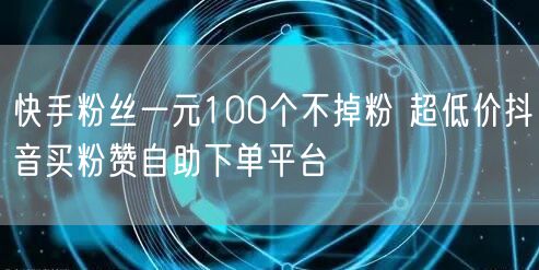 快手粉丝一元100个不掉粉 超低价抖音买粉赞自助下单平台